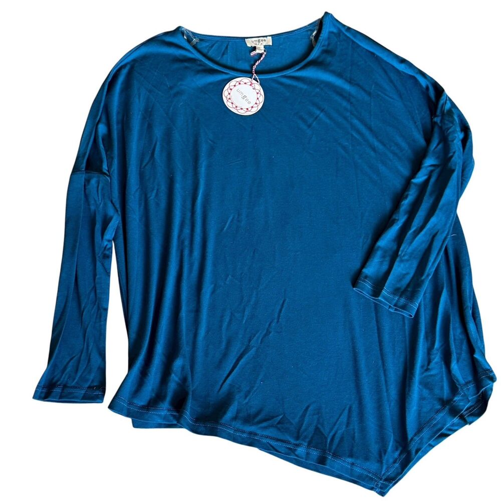 Umgee Blue Long Sleeve Tunic Large NWT Stretch Drop‎ Shoulder Comfy Lounge Wear
